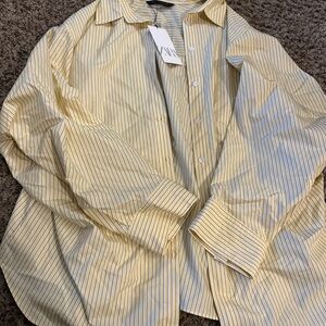Zara Light Yellow and Blue Striped Shirt
